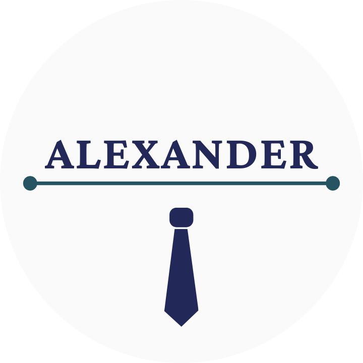 aglad.pro | Логотип AlexandeR Слово alexander на білому фоні, а під надписом лінія з краваткою. Виглядає як логотип